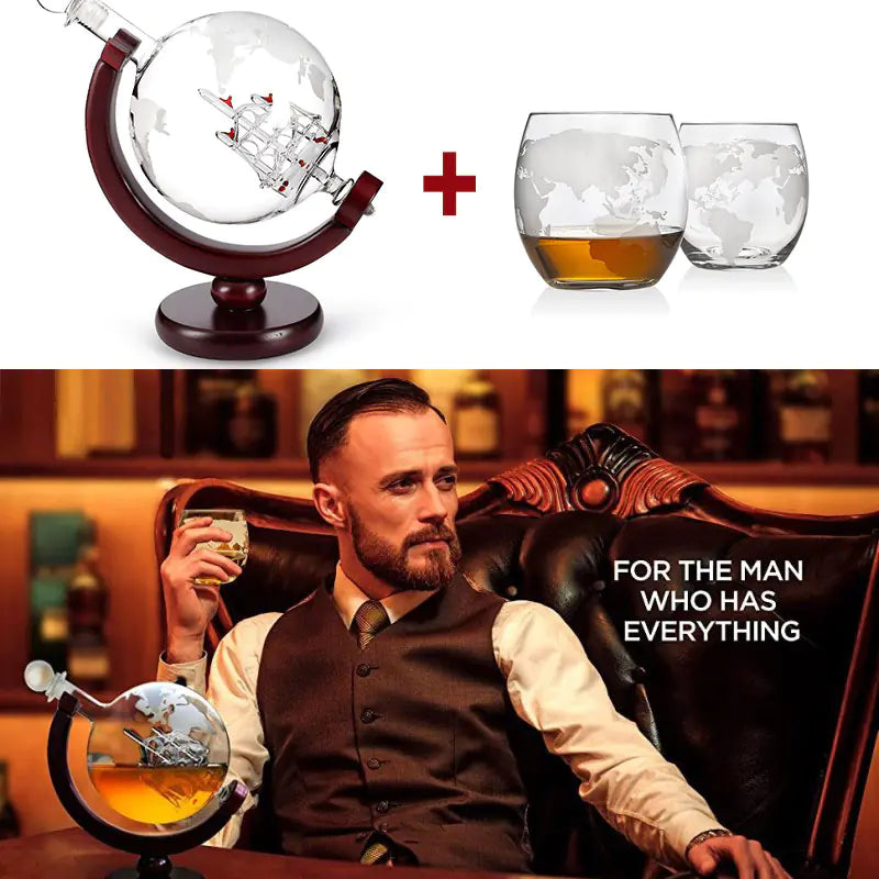 Whiskey Decanter Globe Wine Aerator Glass Set